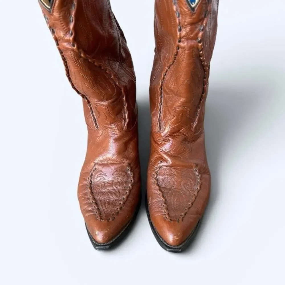 Vintage Western Cowboy Boots Men’s Size 12D Brown Leather Snip Toe Whip Stitched